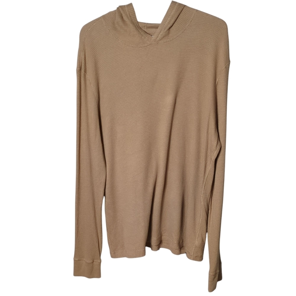 Faherty Tan/Brown Waffle Hooded Long Sleeve Shirt Size XL Pima Modal Blend